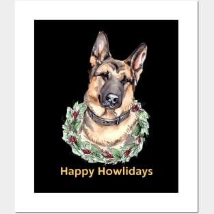 Happy Howlidays German Shepherd Posters and Art